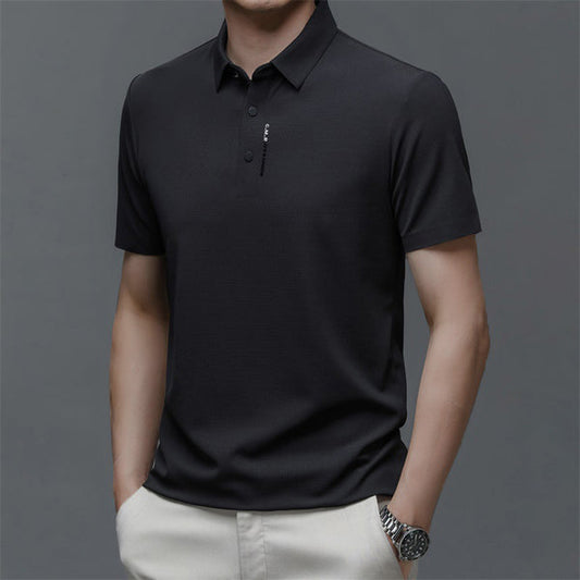 Herren-shirt aus Eisseide an Bündchen und Brust mit doppelter Grafik, kurzärmlig